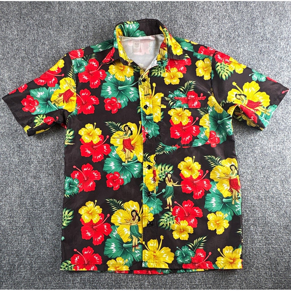 Ace Ventura Pet Detective Men's S Black Floral Hawaiian Button Up Shirt Pockets